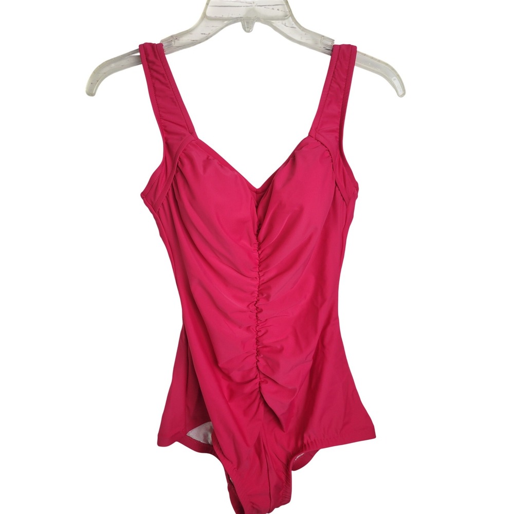 Maxine of Hollywood One Piece Swimsuit Swim Size 8 Pink Ruched Tummy‎ Control - Picture 2 of 13